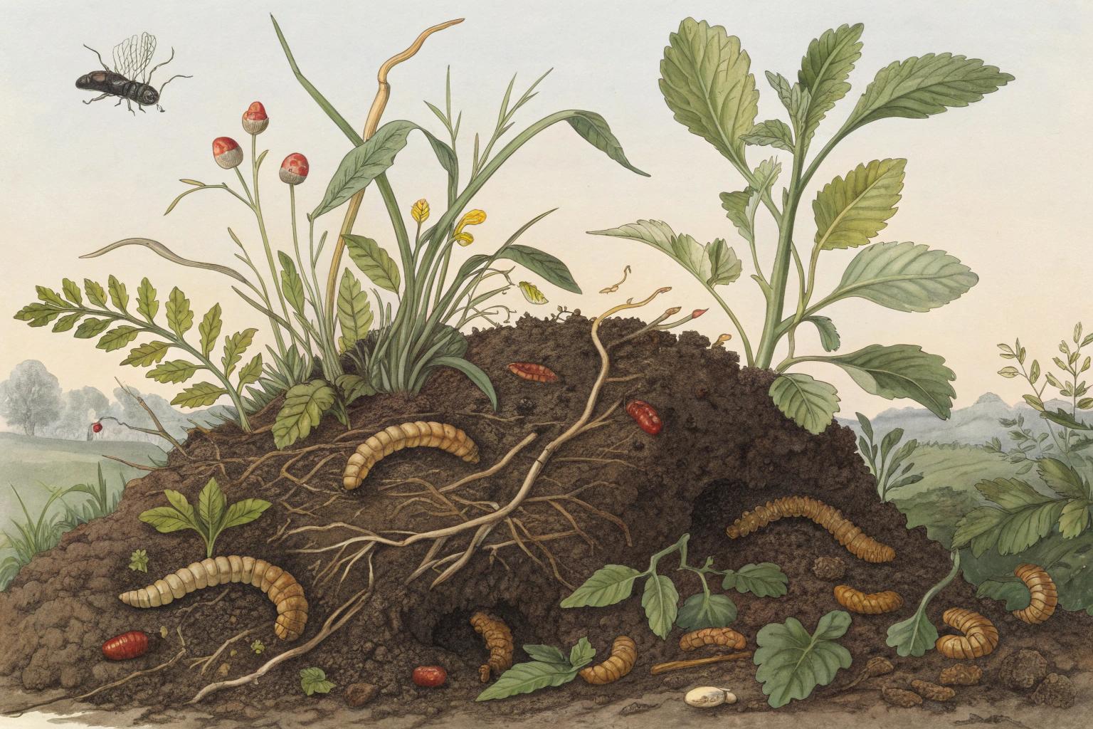Compost pile with visible maggots.