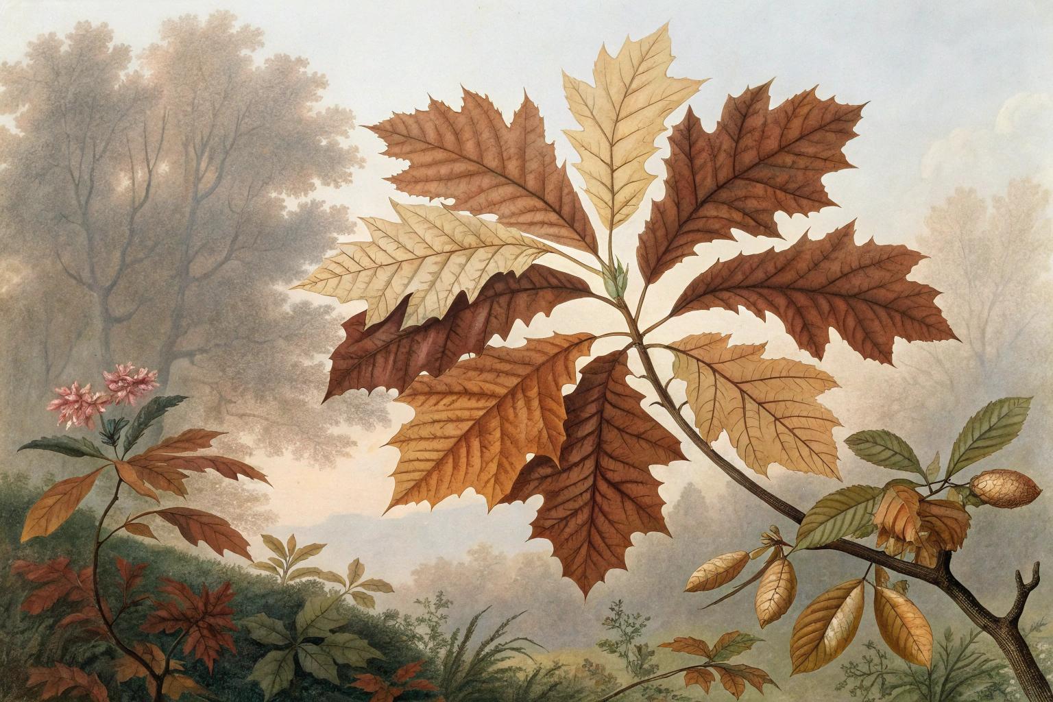 Brown, dried leaves on a plant.